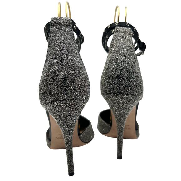 VALENTINO GARAVANI Glitter Ankle Strap Pumps EU 38 US 8 Silver Metallic Heels - Picture 5 of 11